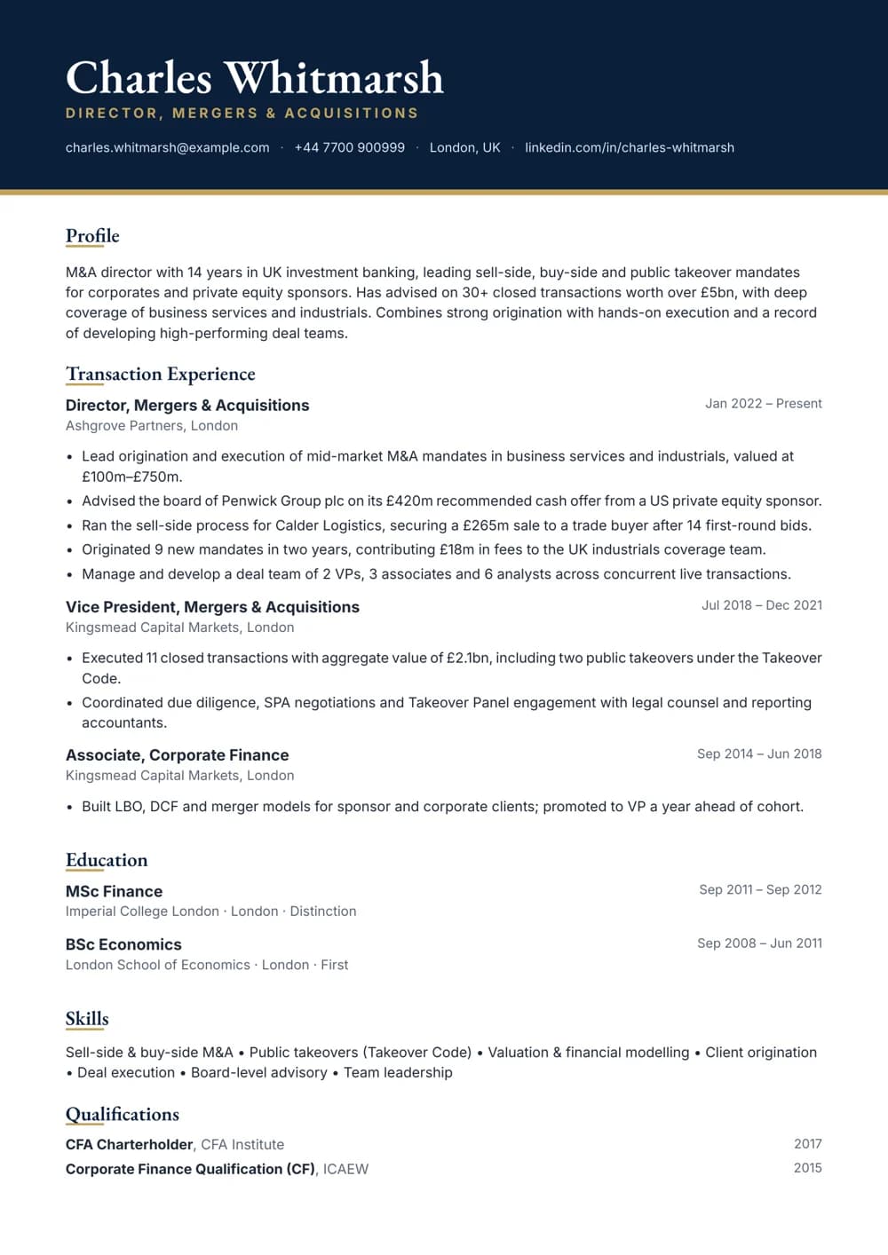 m&a director cv template