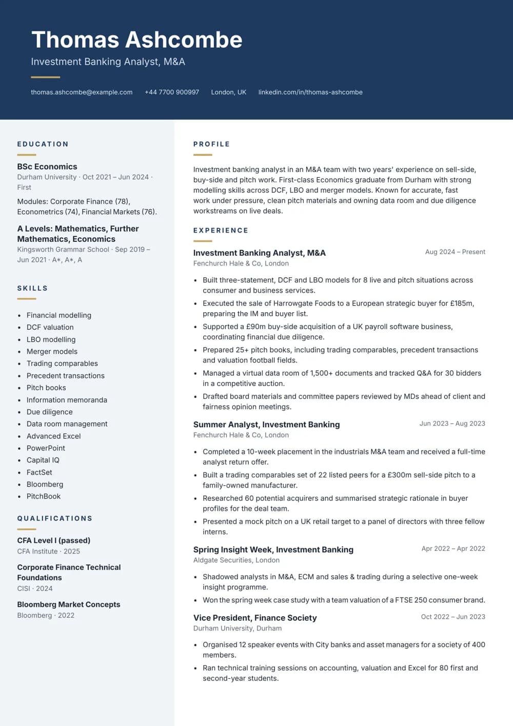 m&a analyst cv template