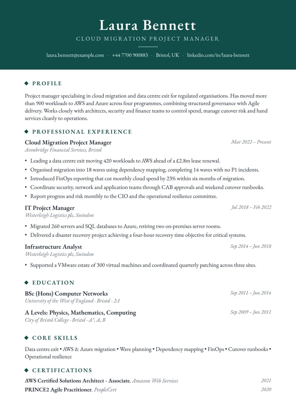 Cloud Migration Project Manager CV template
