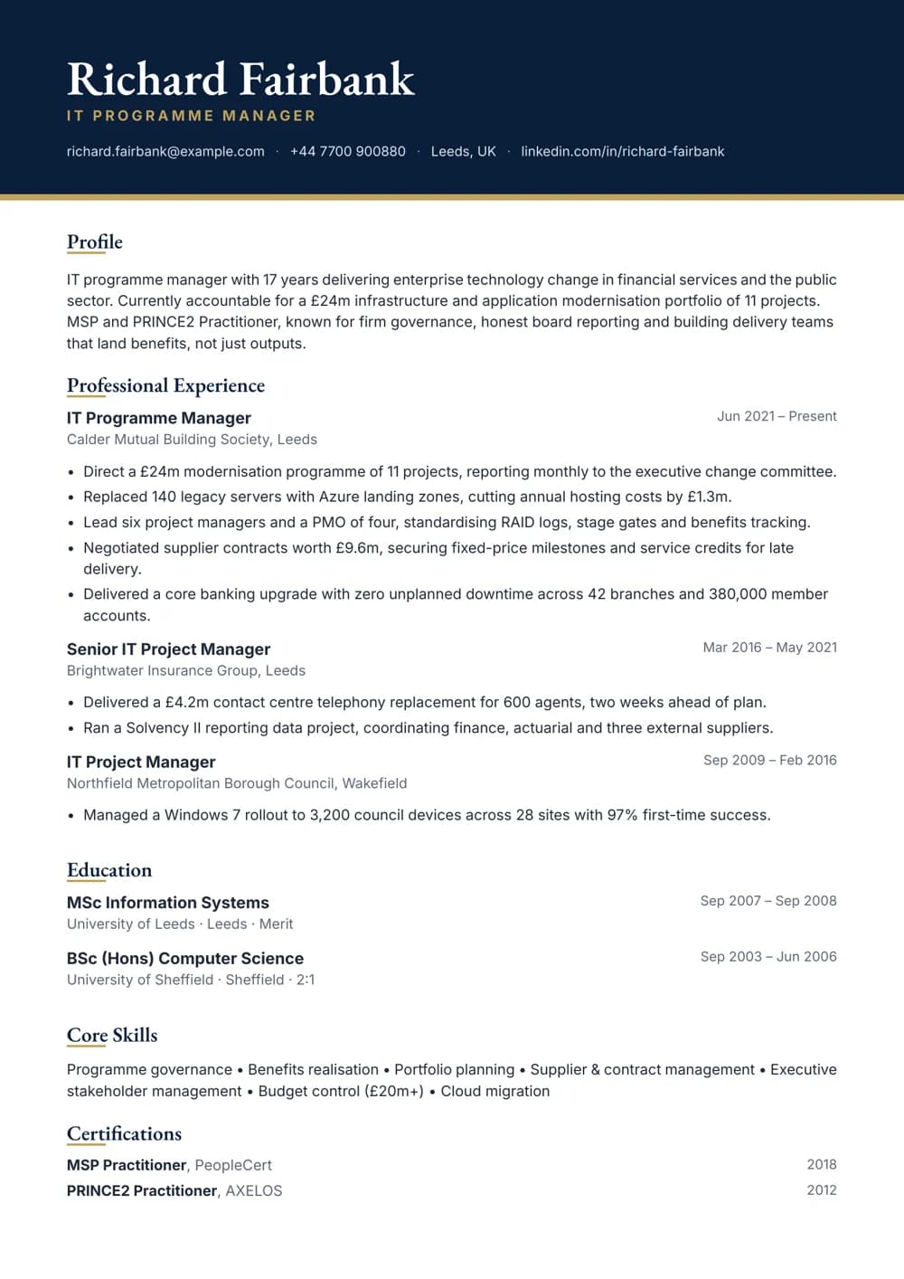 IT Programme Manager CV template