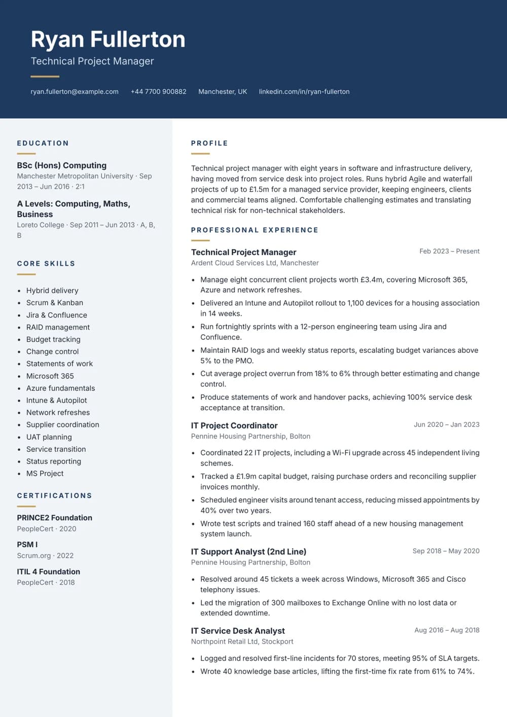 Technical Project Manager CV template