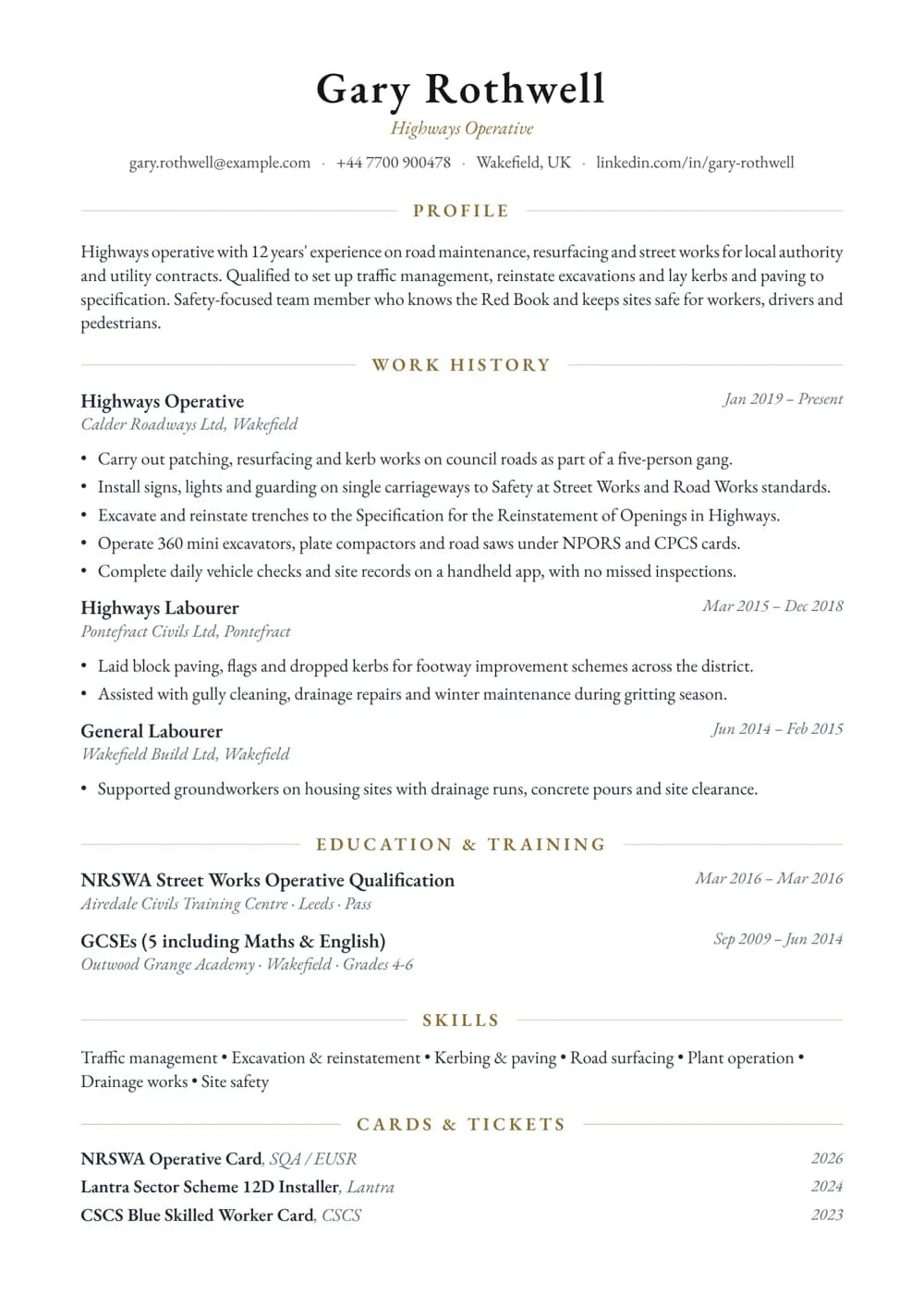 Highways Labourer CV template