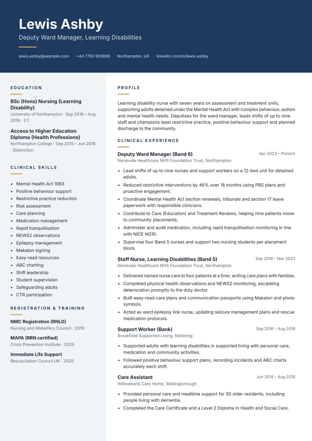 Assessment & Treatment Unit Nurse CV template
