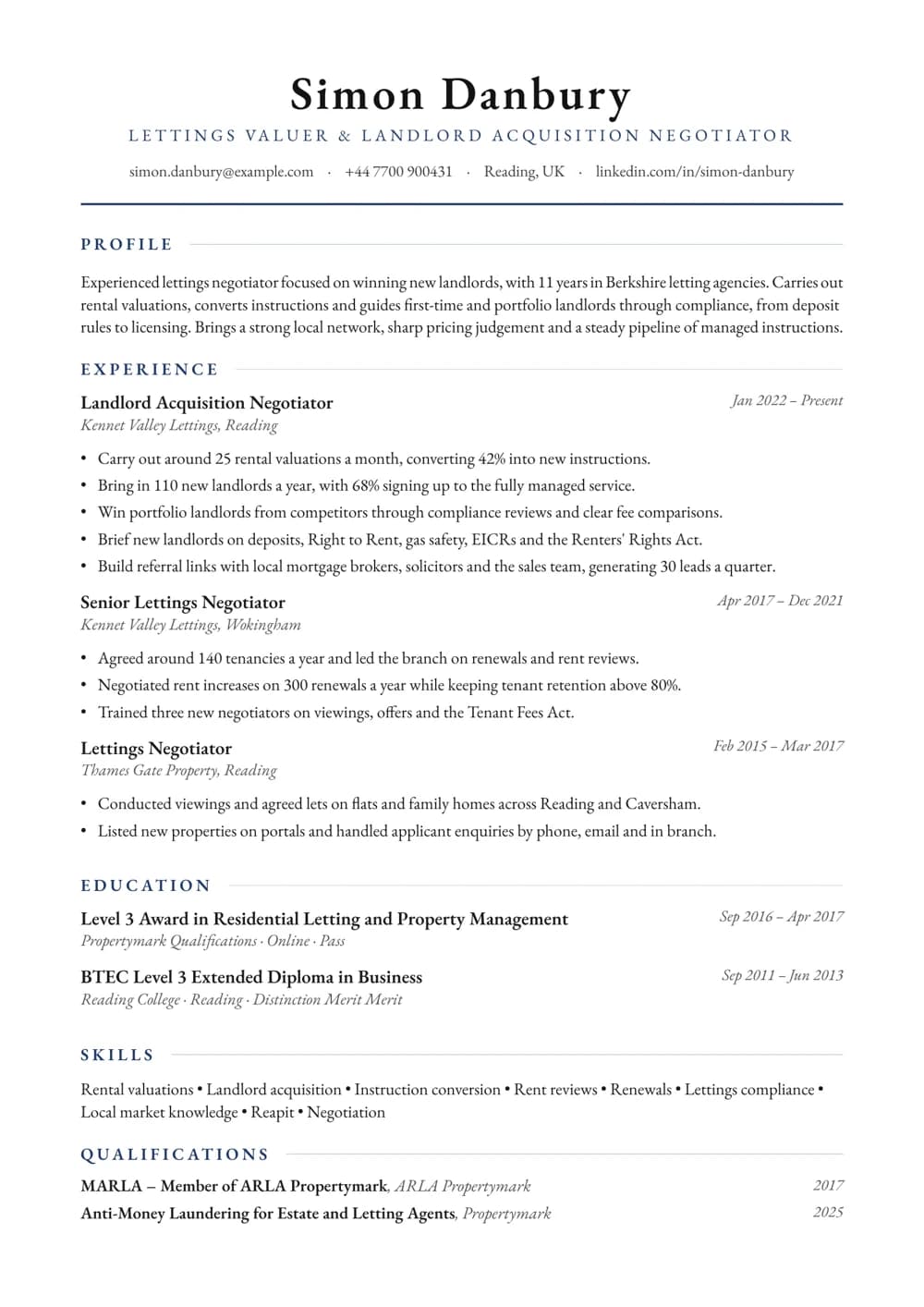 Landlord Acquisition Negotiator CV template