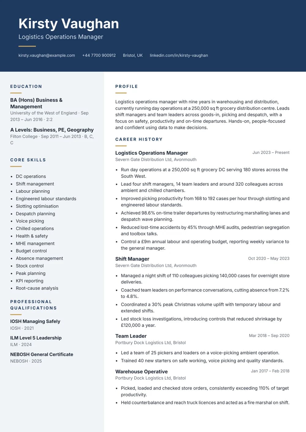 Logistics Operations Manager CV template