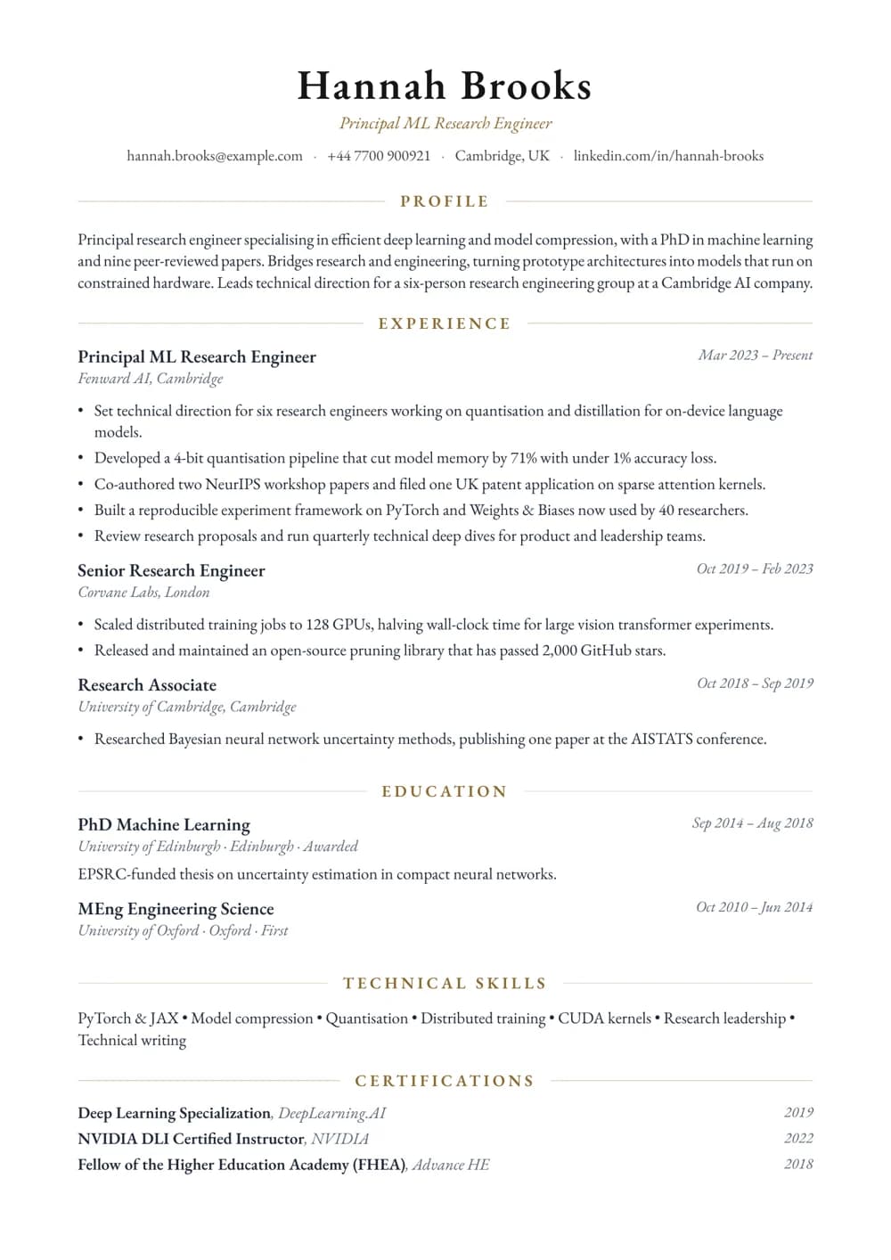Principal ML Research Engineer CV template