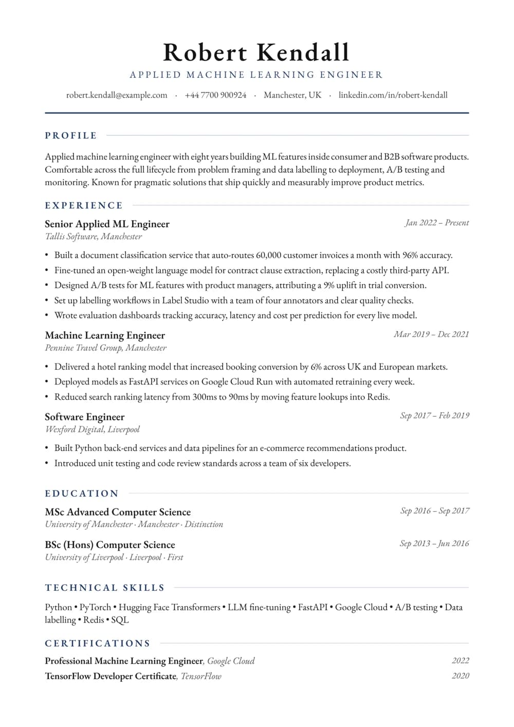 Applied ML Engineer CV template