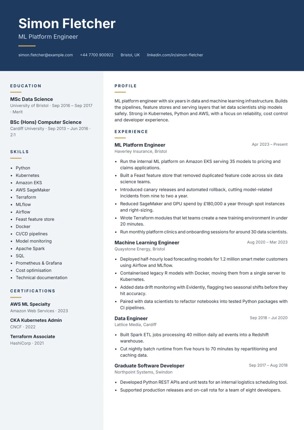 ML Platform Engineer CV template