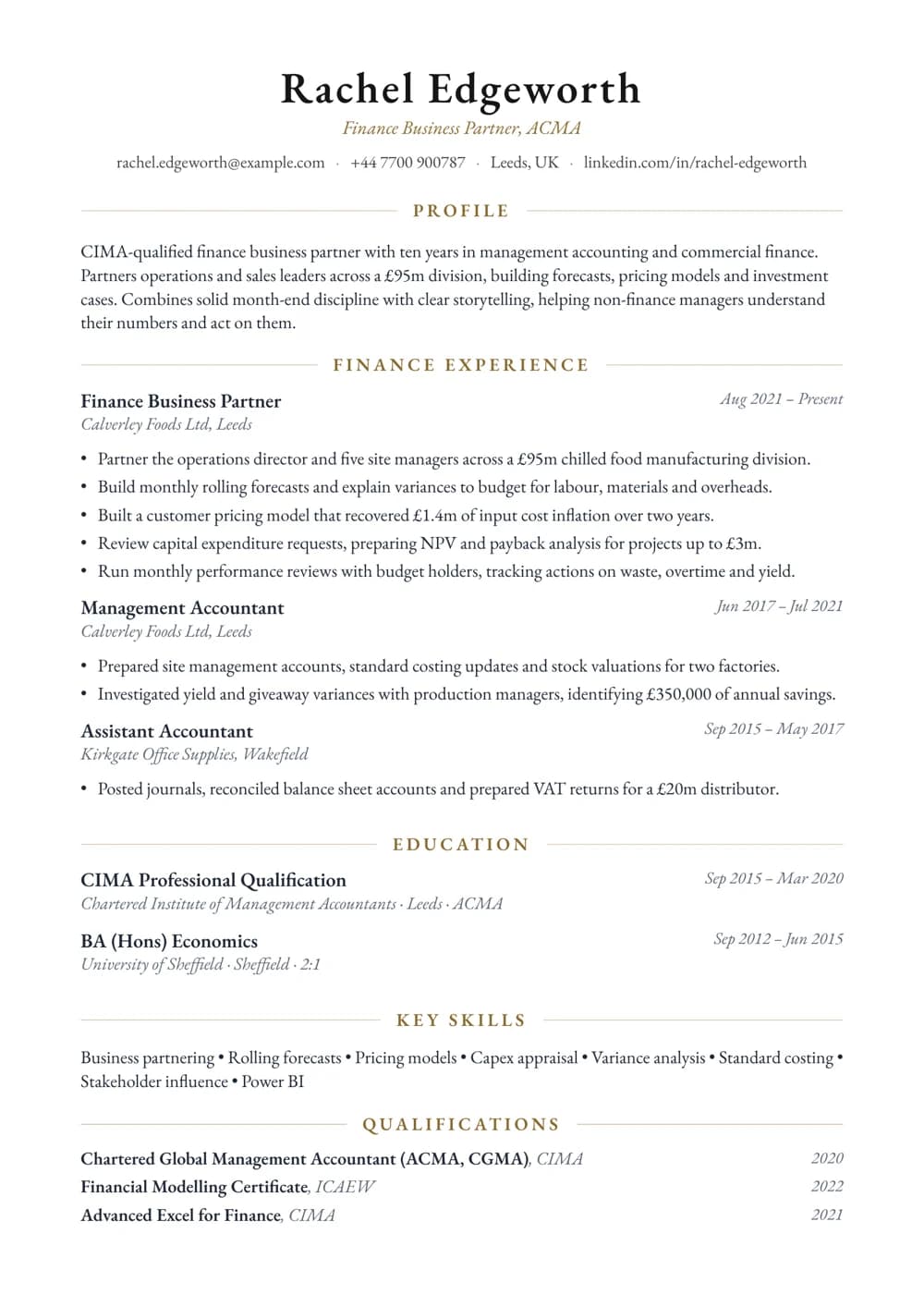 Finance Business Partner CV template