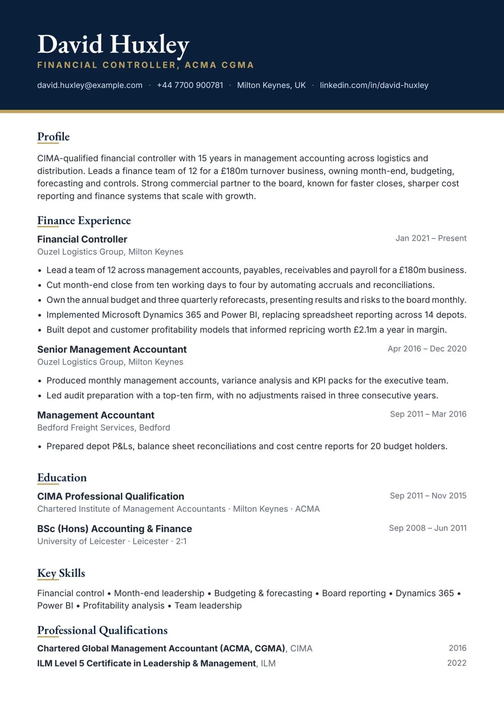 Financial Controller CV template