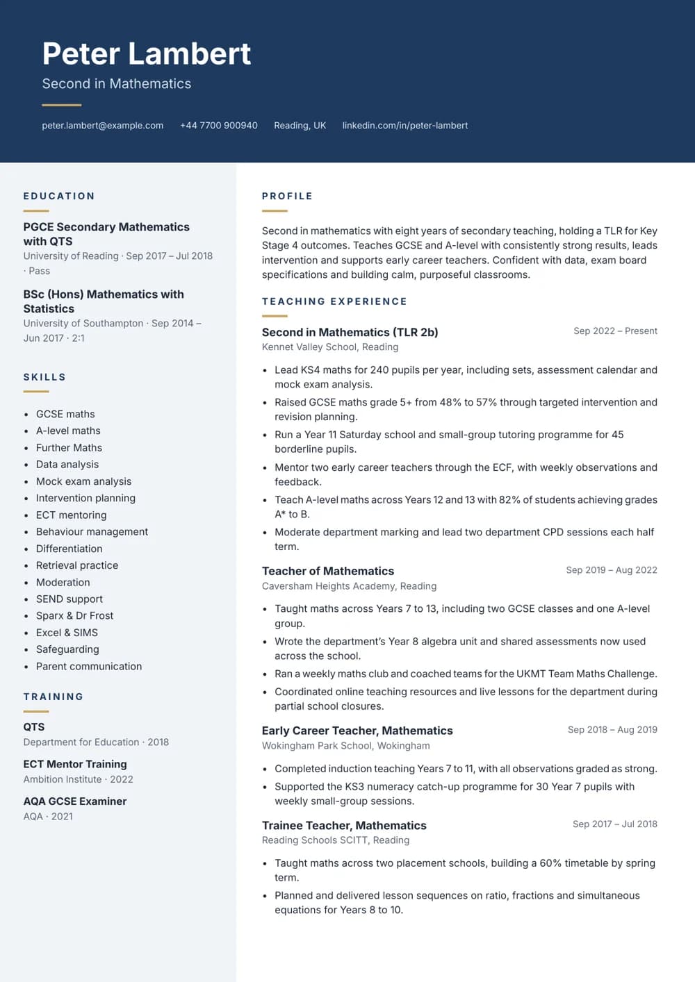 Second in Maths CV template