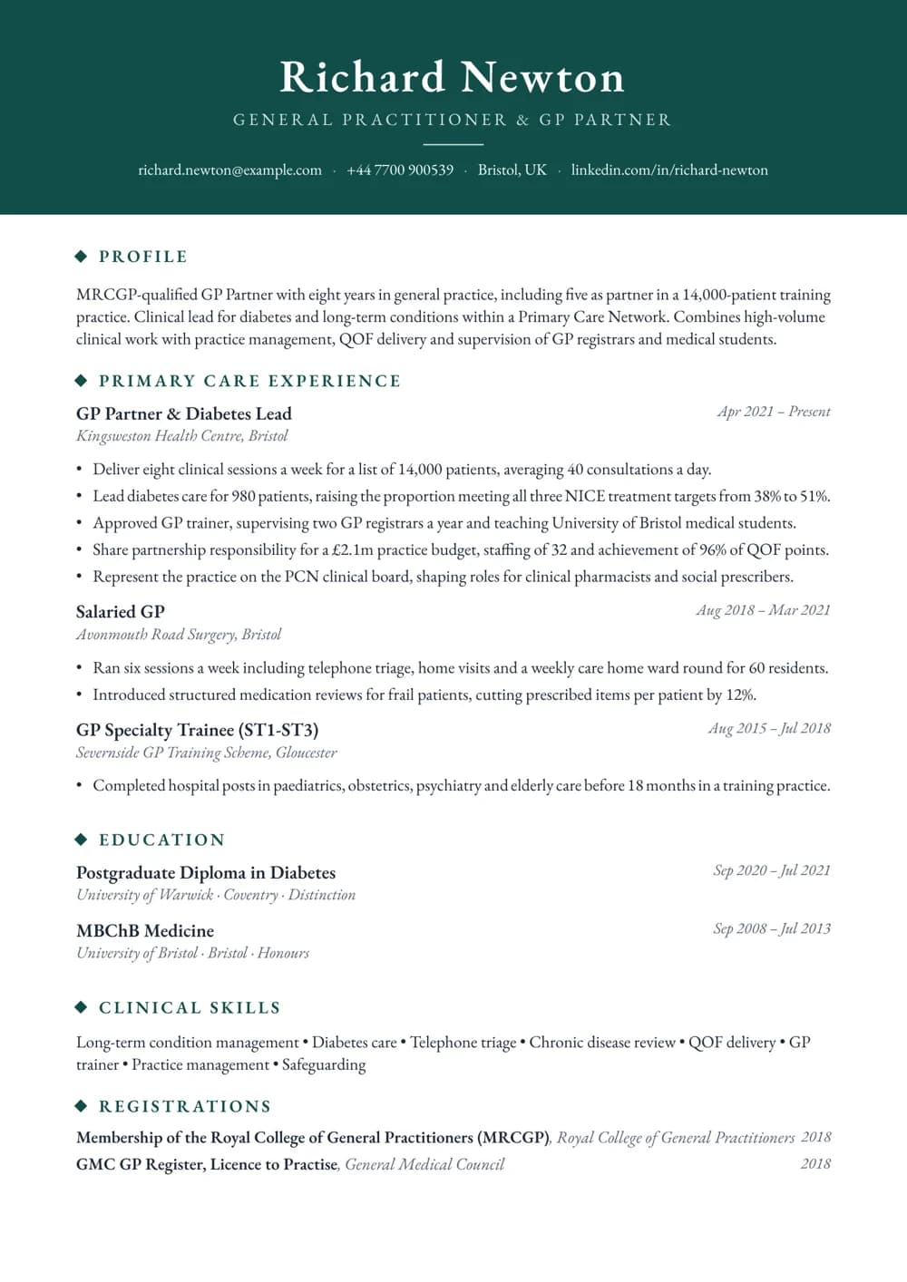 free medical cv template gp partner