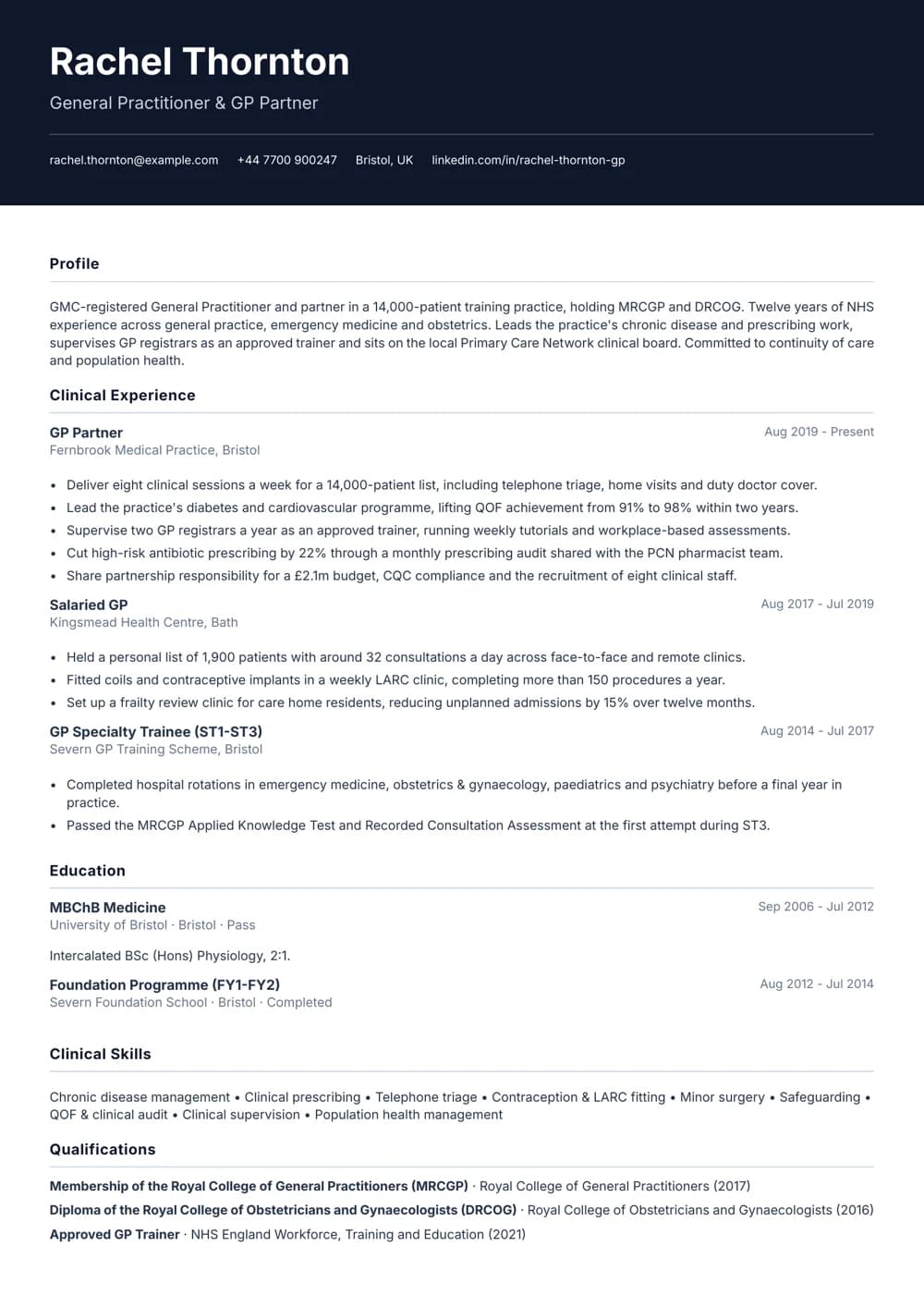 free medical cv template general practitioner