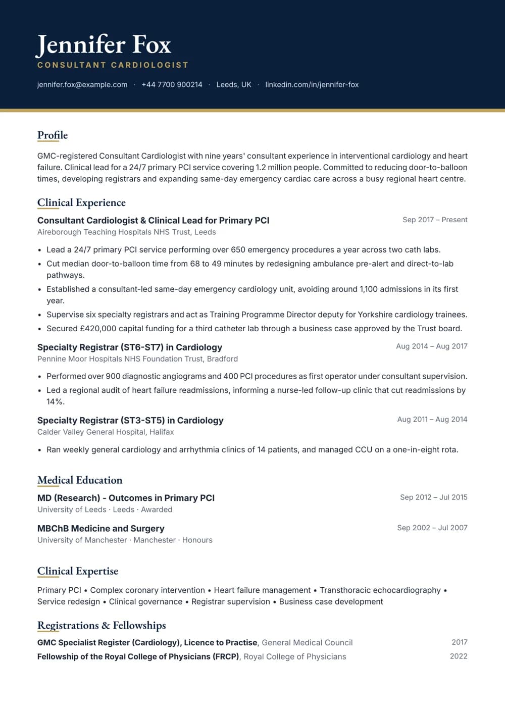 free medical cv template consultant cardiologist