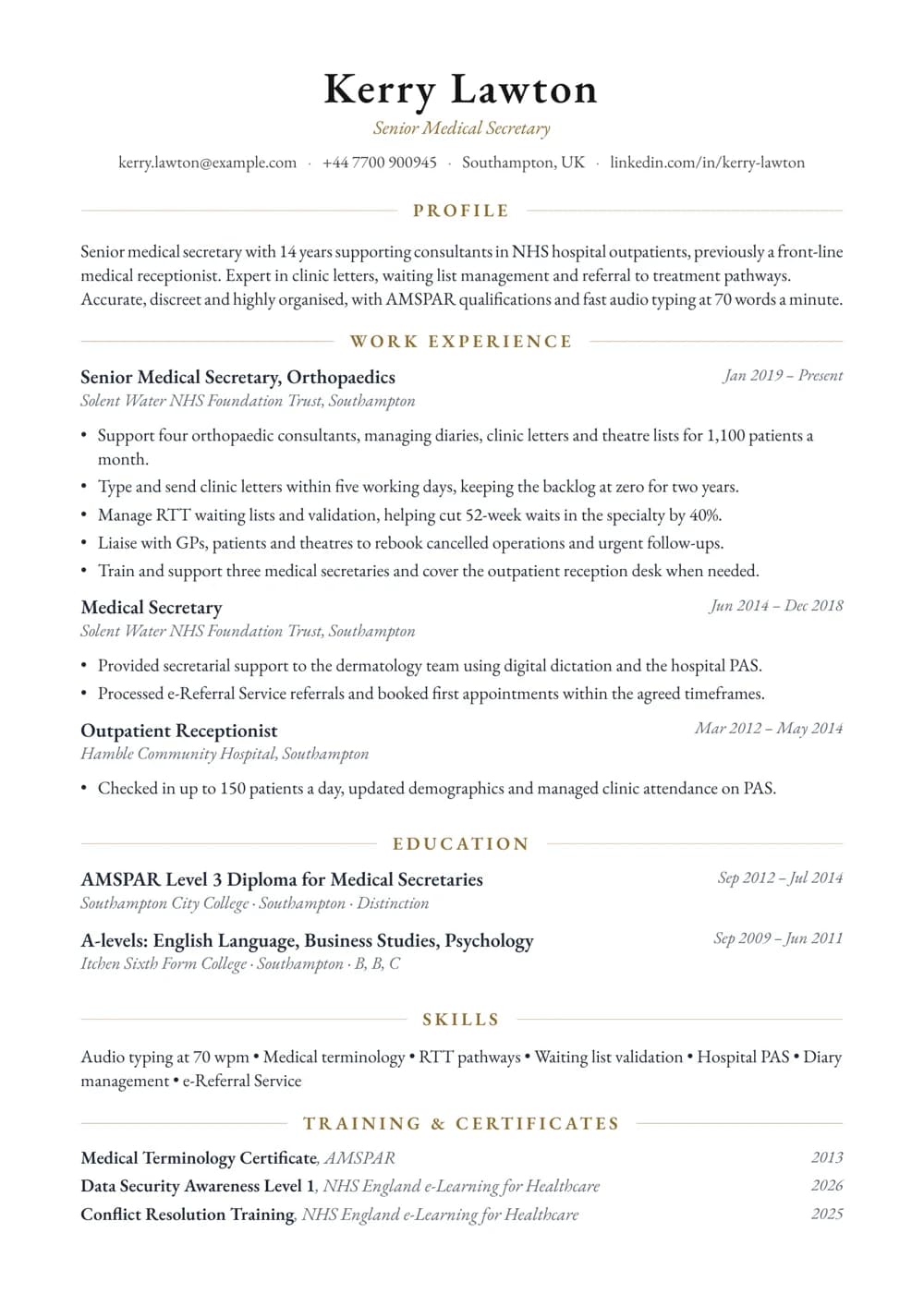 Medical Secretary CV template