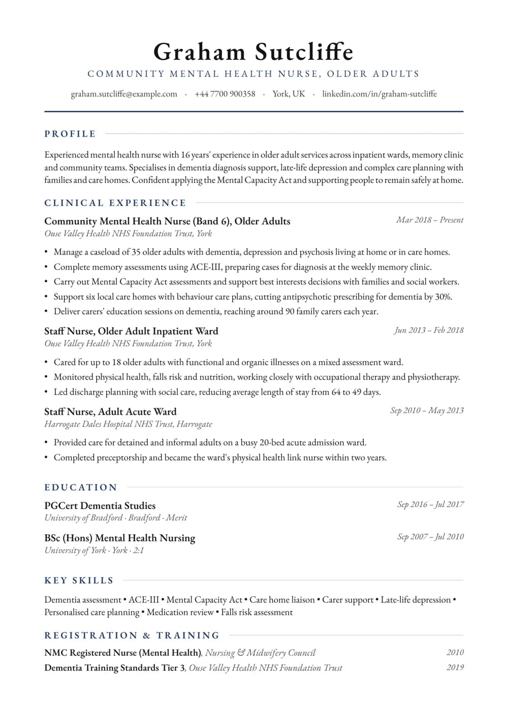 Older Adult Mental Health Nurse CV template