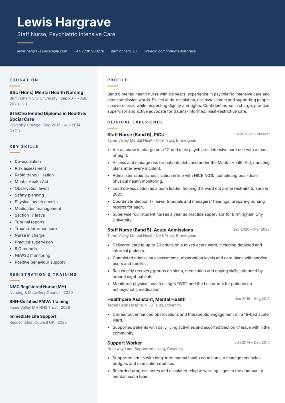 PICU Staff Nurse CV template
