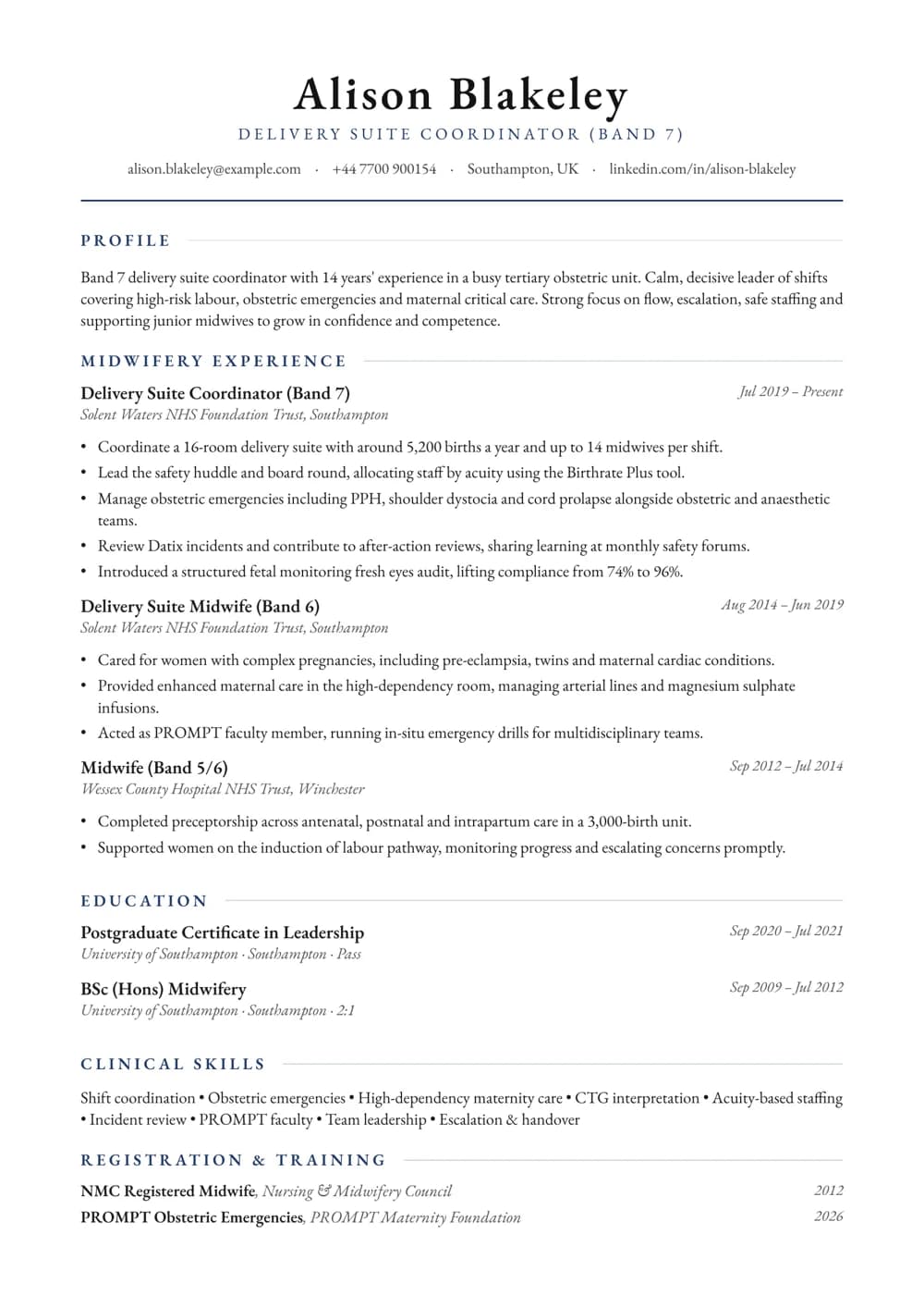Delivery Suite Coordinator CV template