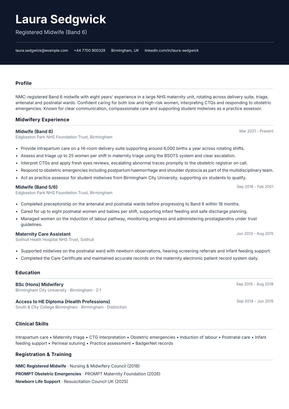 midwife (nhs hospital) cv template
