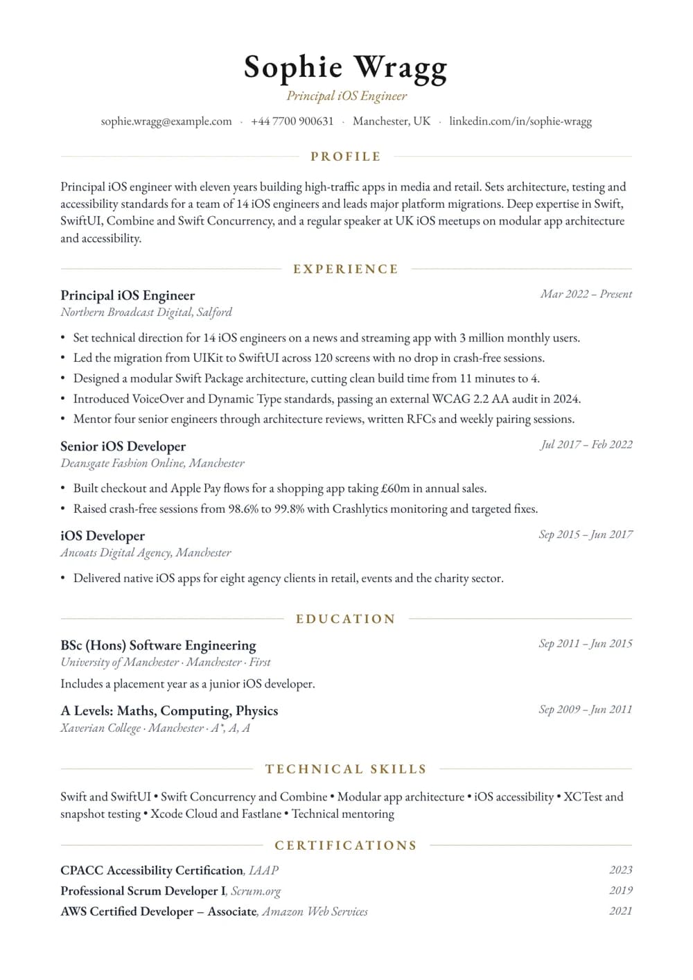 Principal iOS Engineer CV template