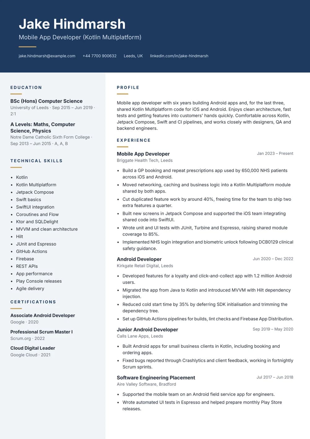 Kotlin Multiplatform Developer CV template