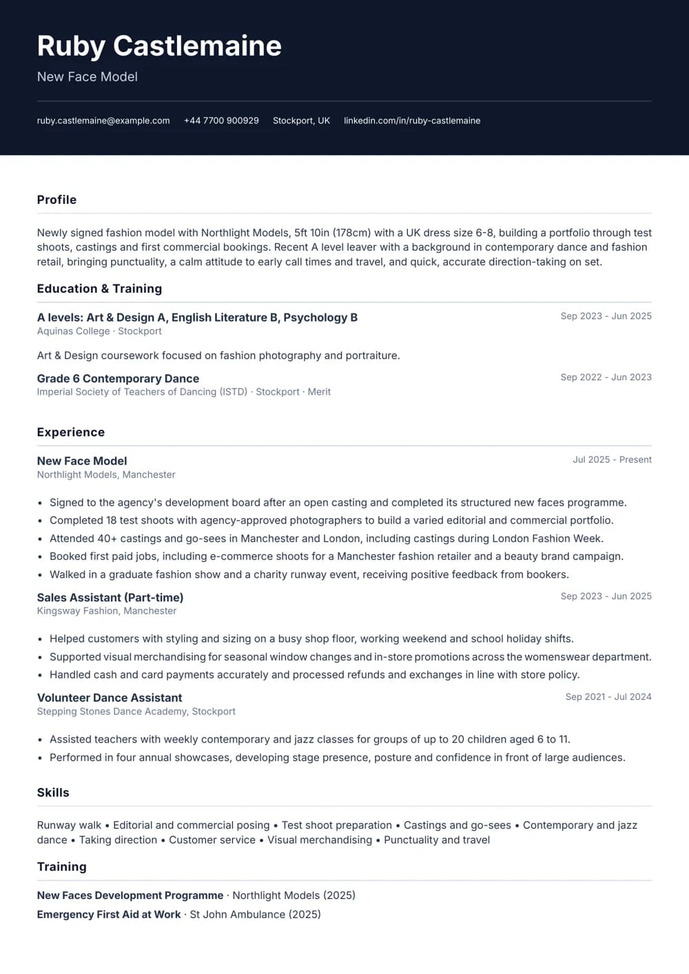 new face model cv template
