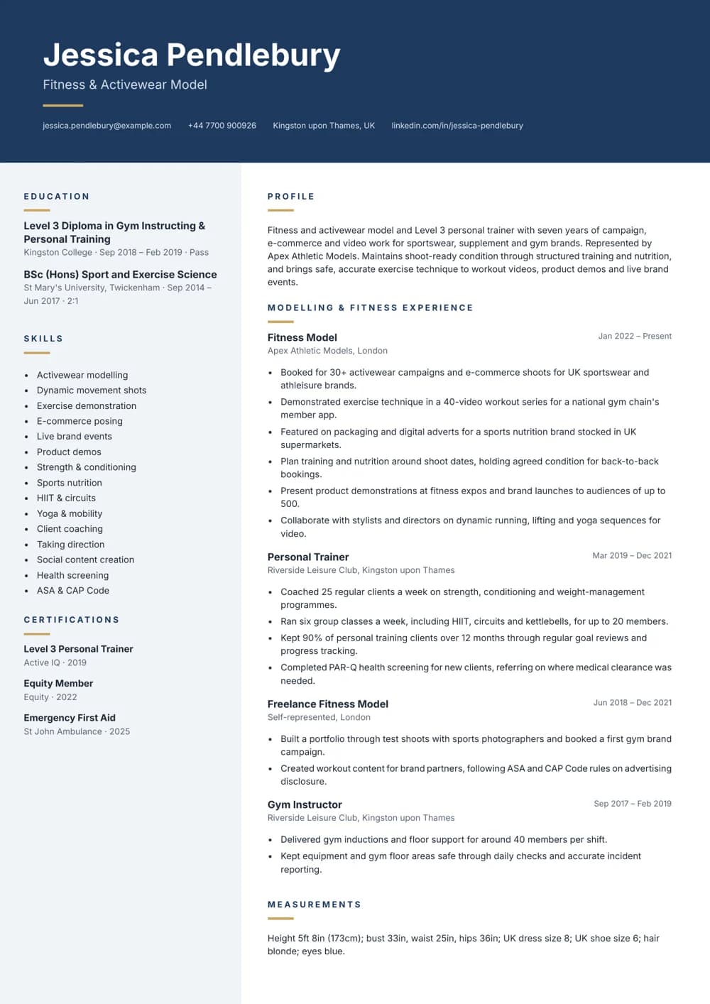 fitness model cv template