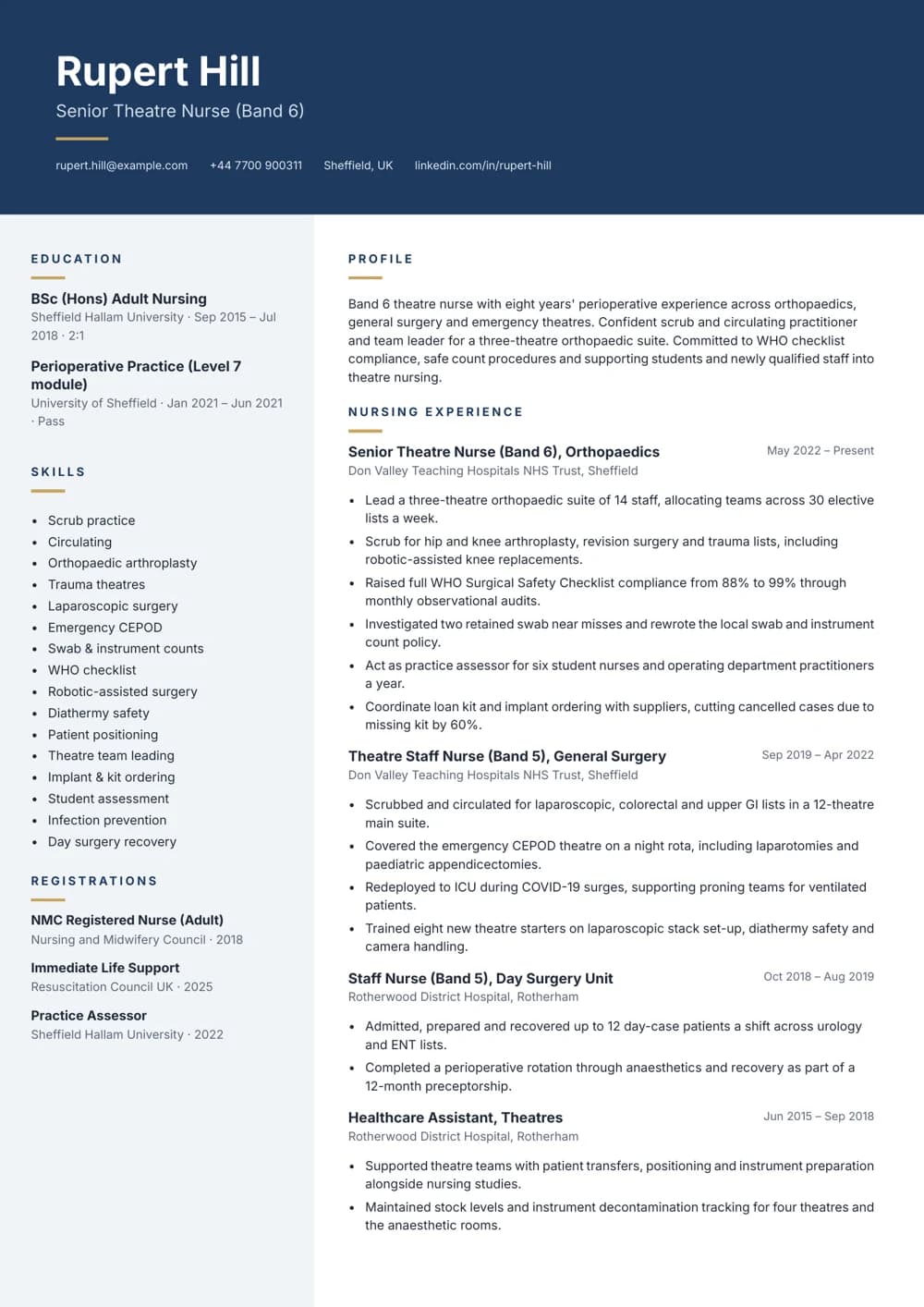 Theatre Scrub Nurse CV template