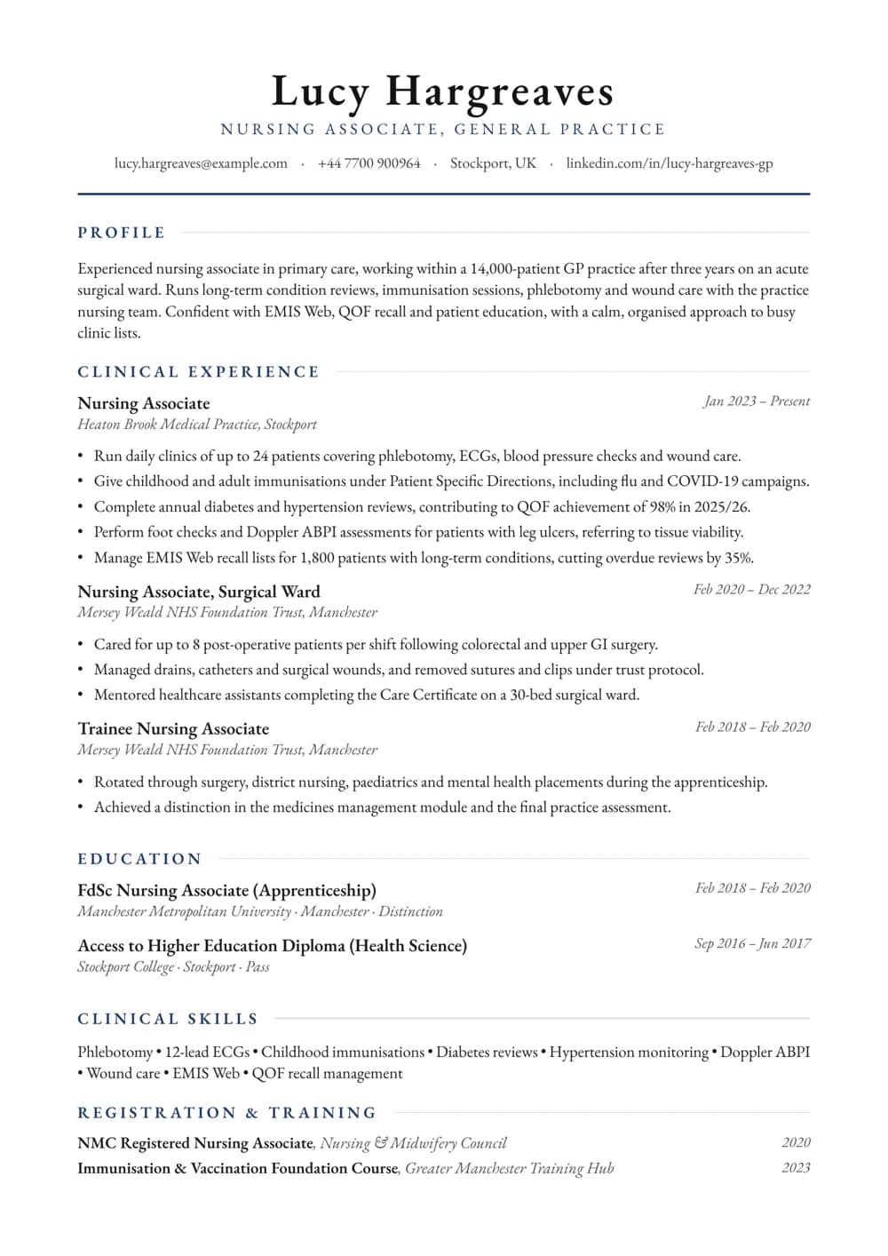 GP Practice Nursing Associate CV template
