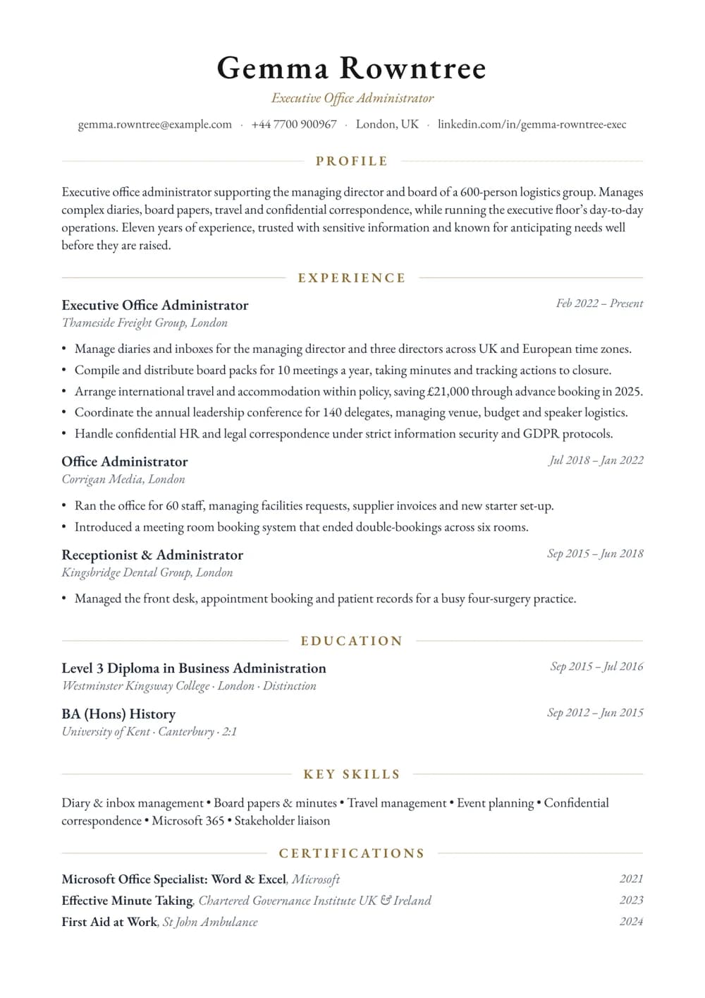 Executive Office Administrator CV template