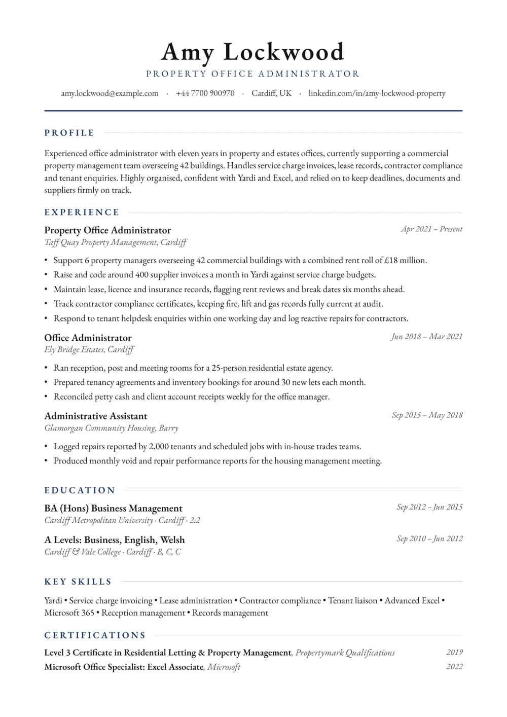 Property Office Administrator CV template