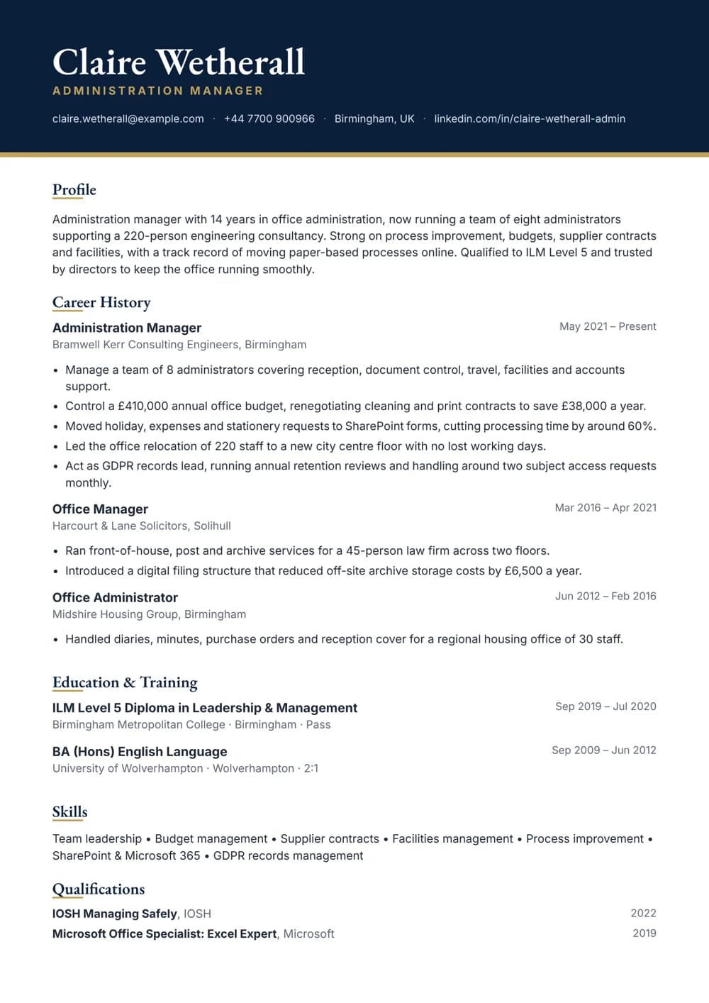 Administration Manager CV template