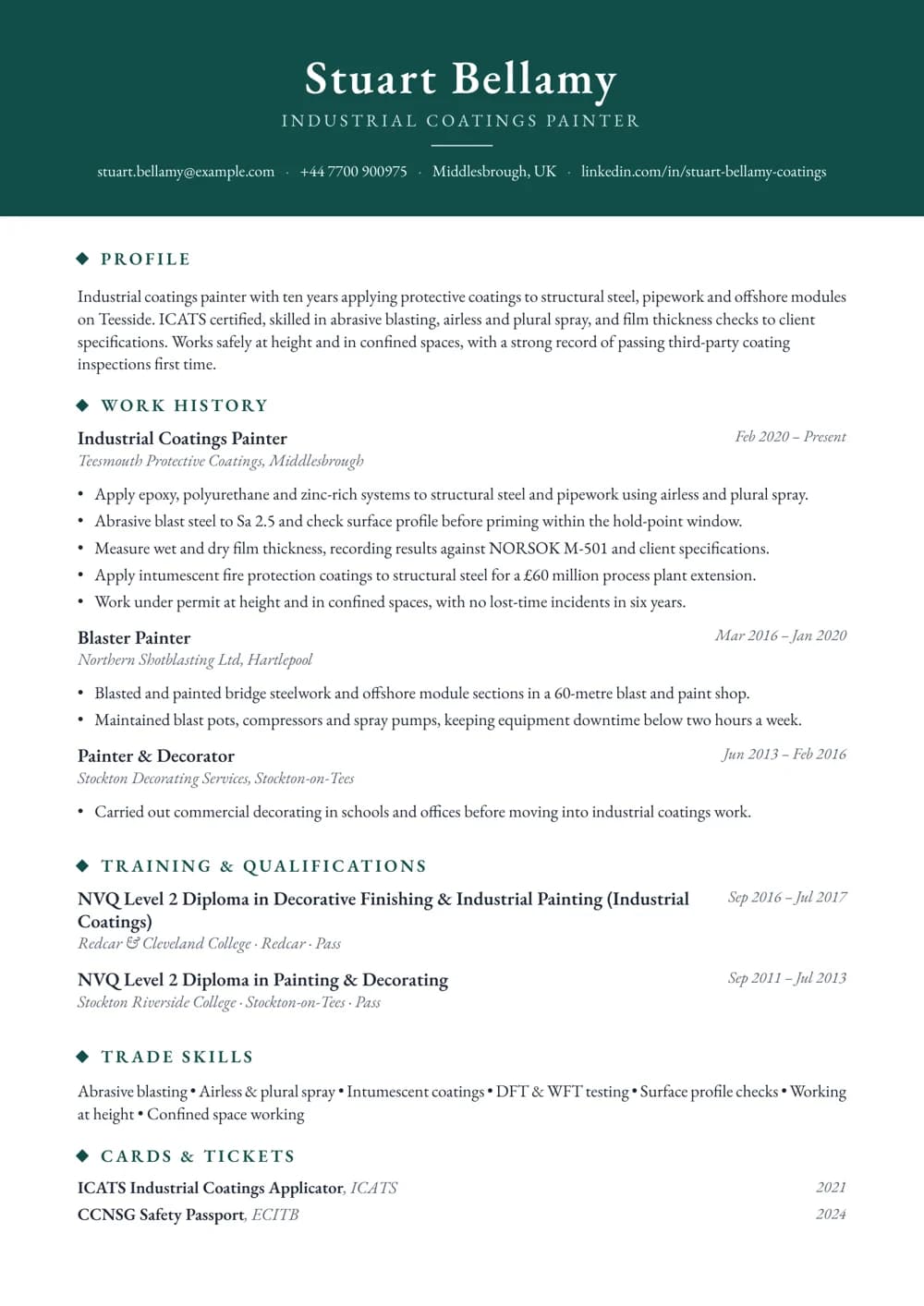 Industrial Coatings Painter CV template
