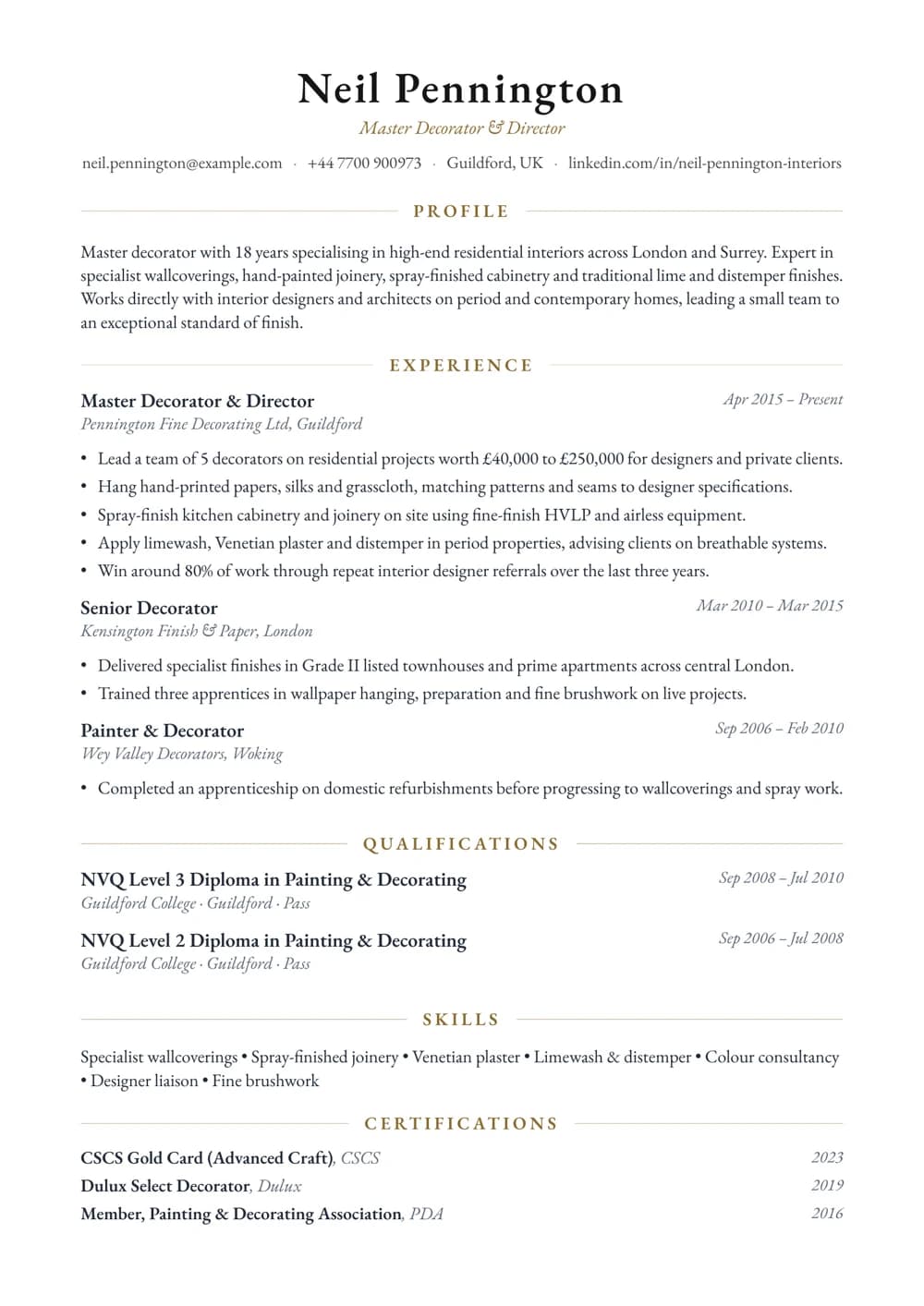 Master Decorator CV template