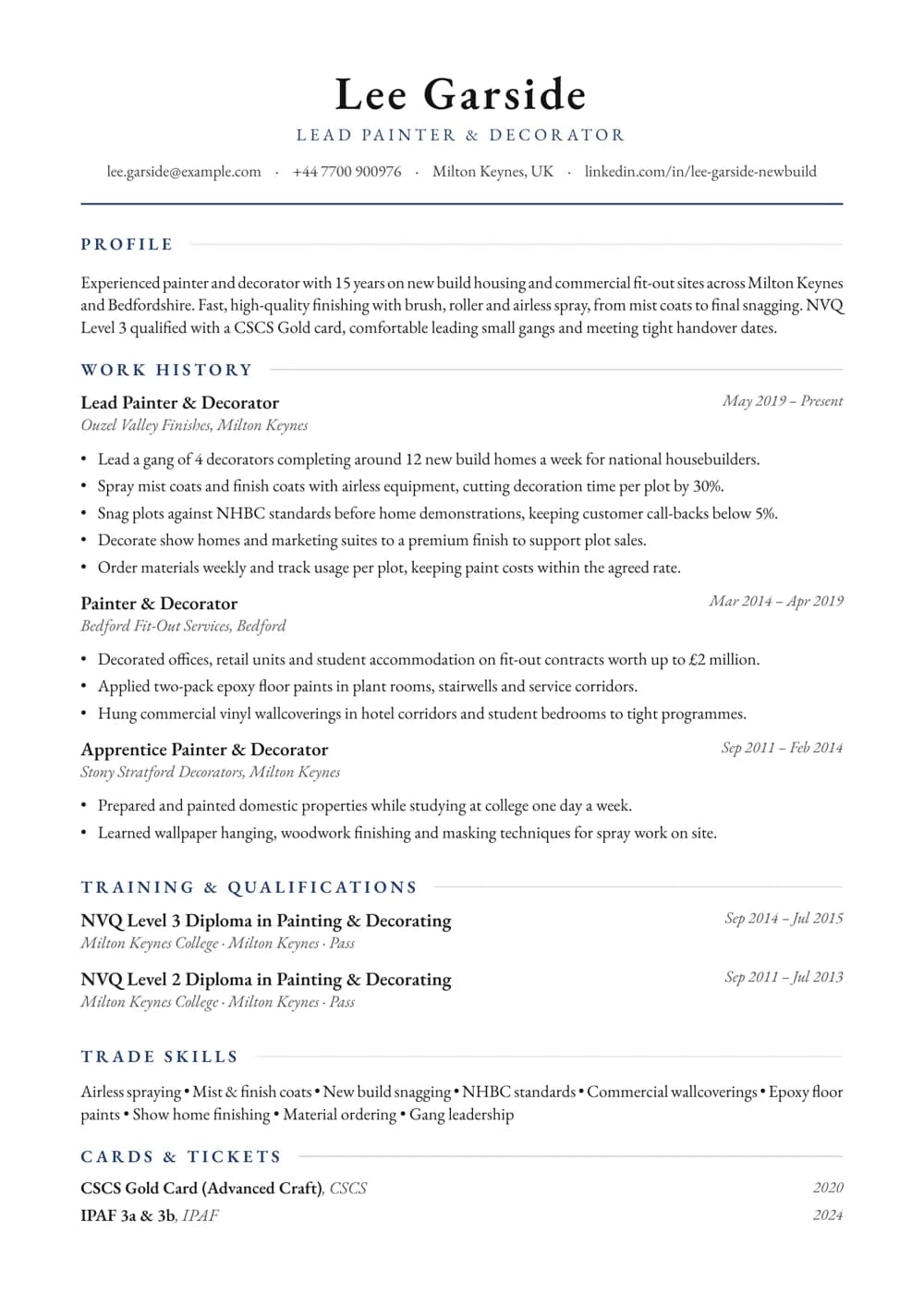New Build Painter & Decorator CV template
