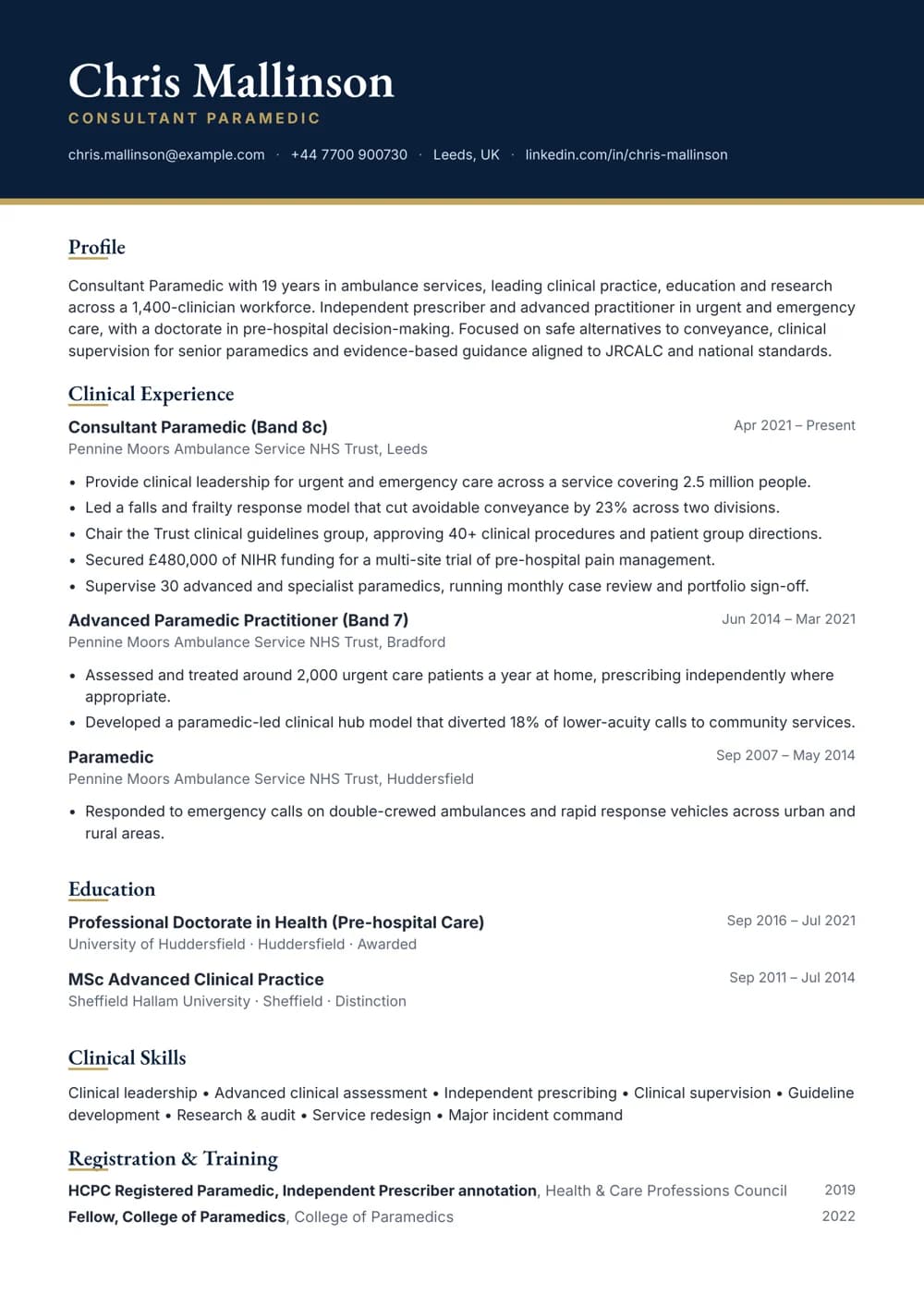 consultant paramedic cv template
