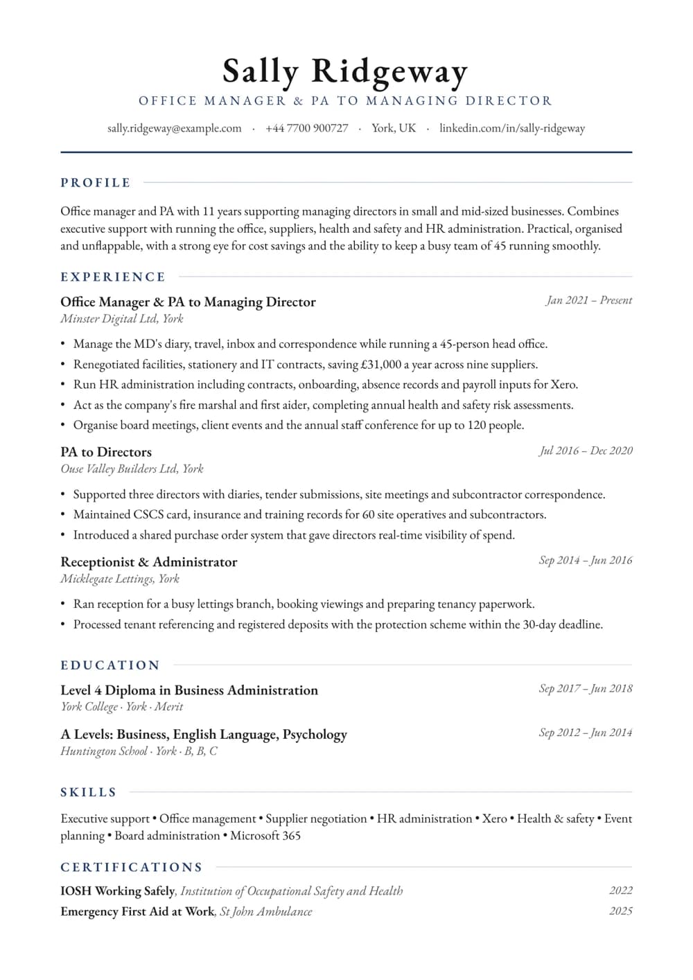 Office Manager & PA CV template