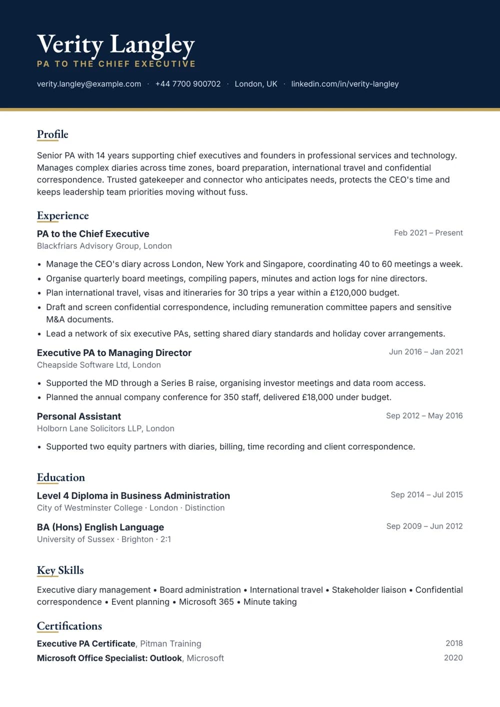 pa to ceo cv template