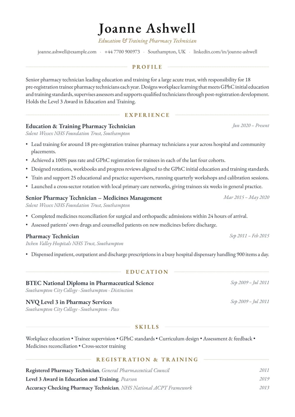 Education & Training Technician CV template