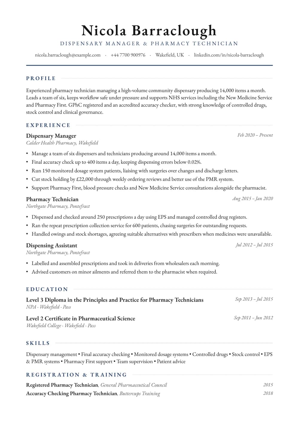 Dispensary Manager CV template