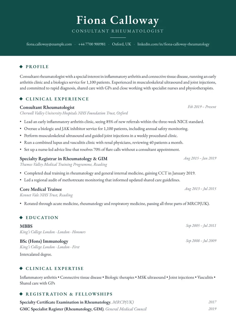 Consultant Rheumatologist CV template