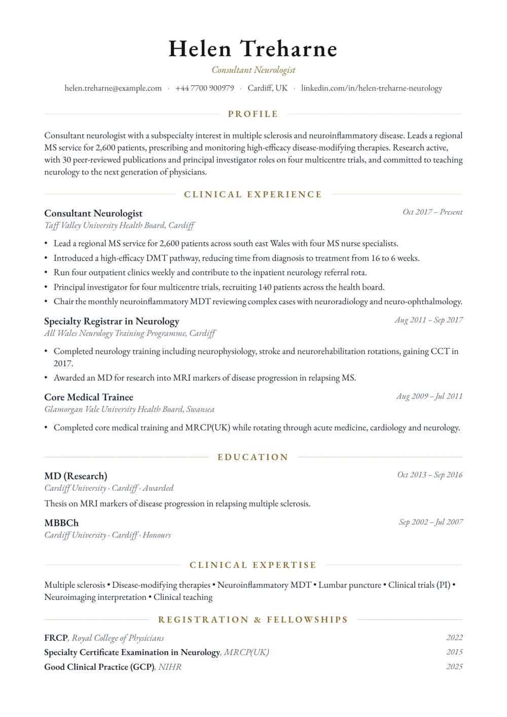 Consultant Neurologist CV template