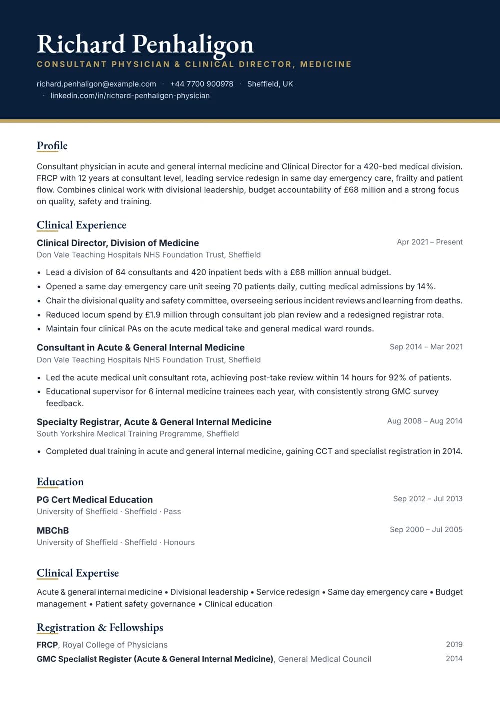 Clinical Director, Medicine CV template