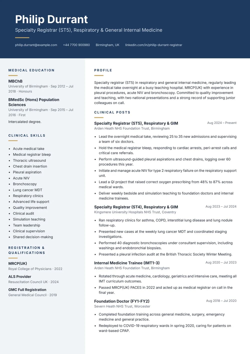 Medical Registrar CV template