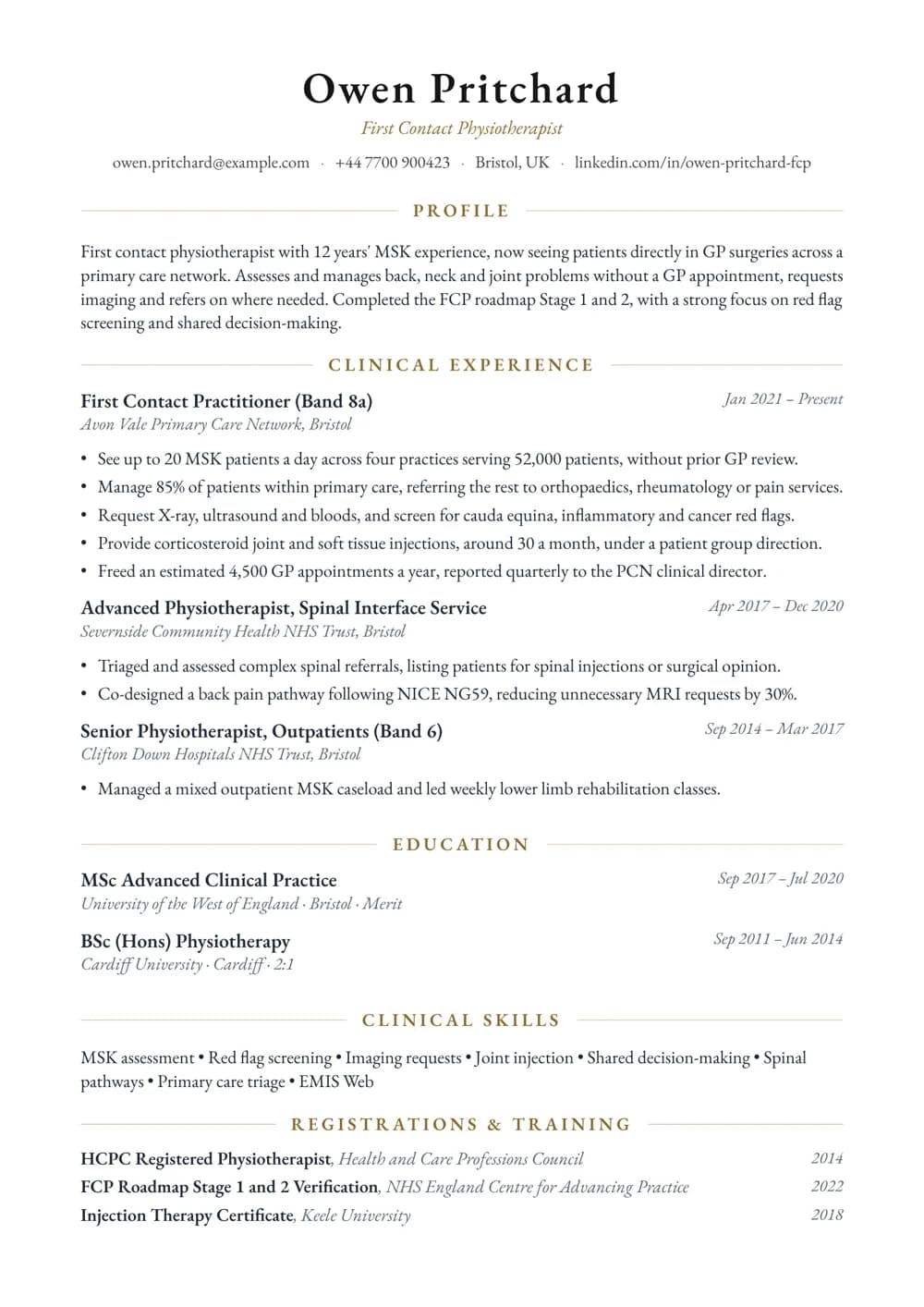 First Contact Practitioner CV template