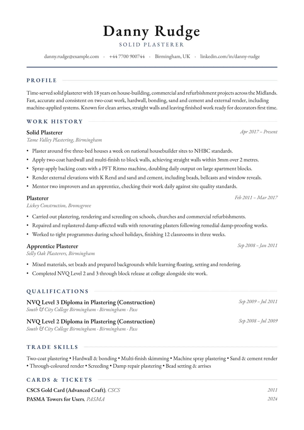 Solid Plasterer CV template