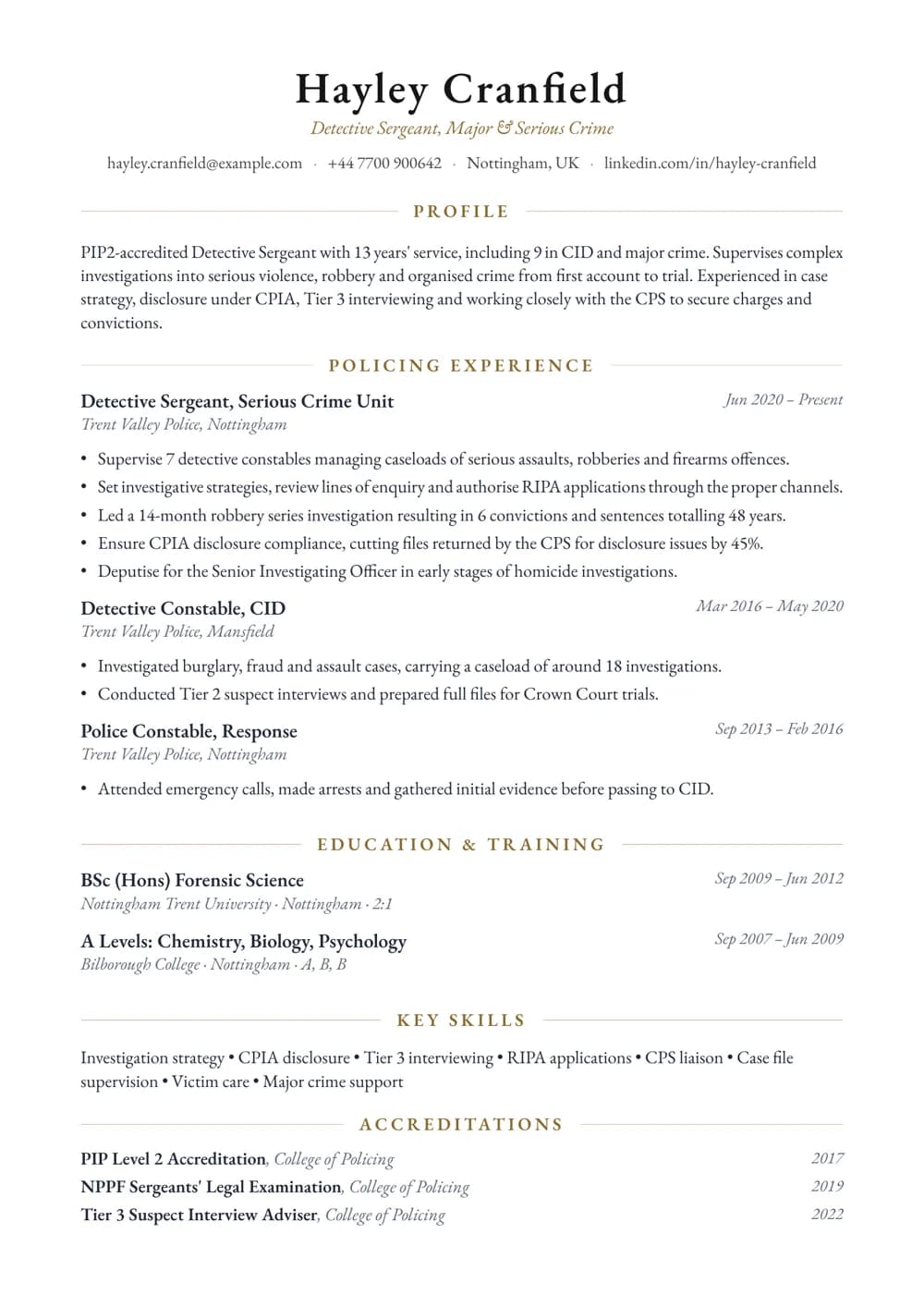 Detective Sergeant CV template