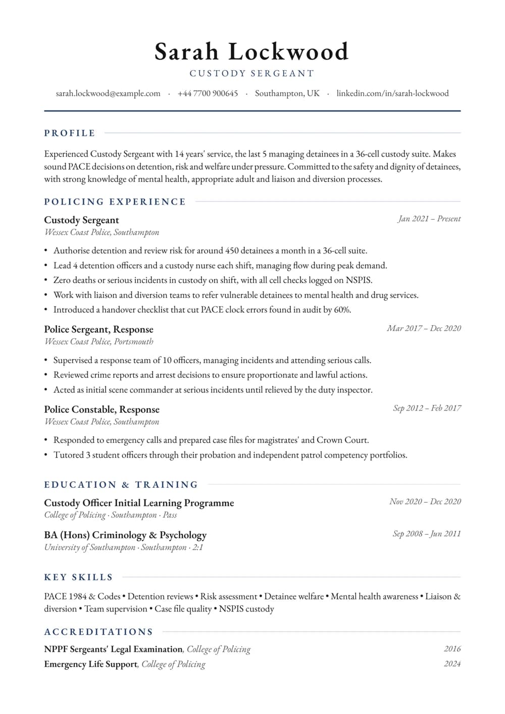 Custody Sergeant CV template