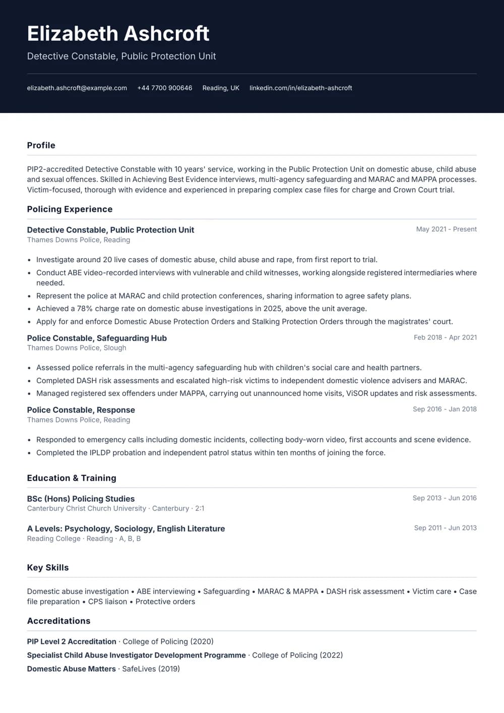 Public Protection Officer CV template