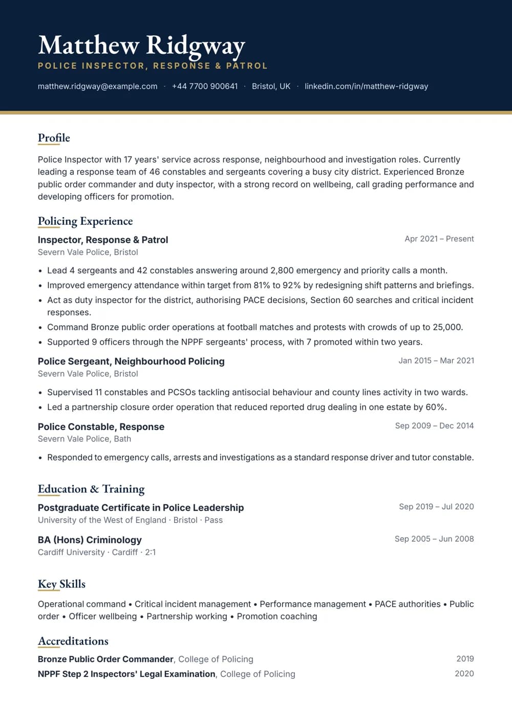 Police Inspector CV template